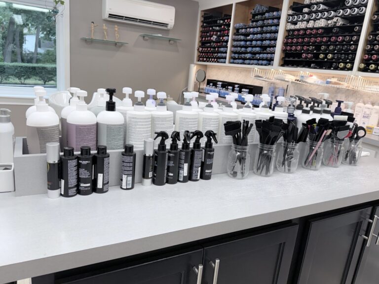 Color mixing and dispensary station at New Image Hair Salon Cape Cod